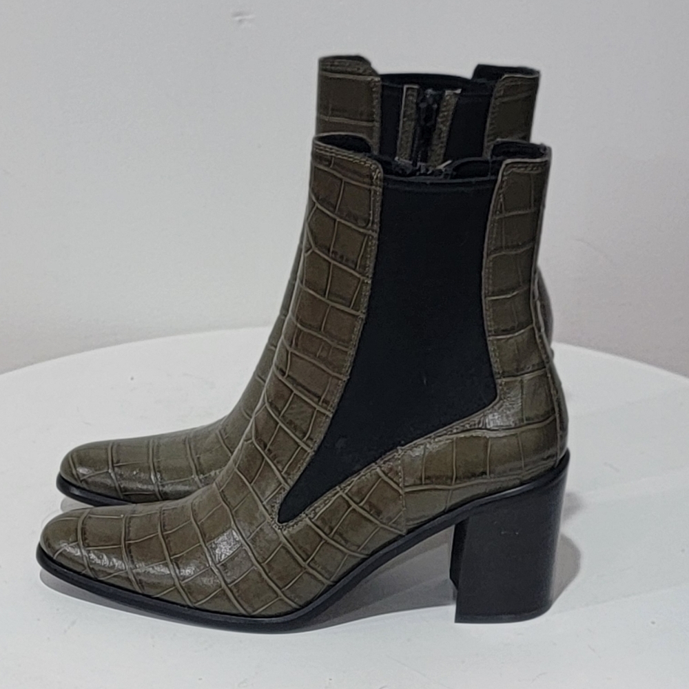 Jeffrey Campbell Green Crock Embossed Ankle Boots